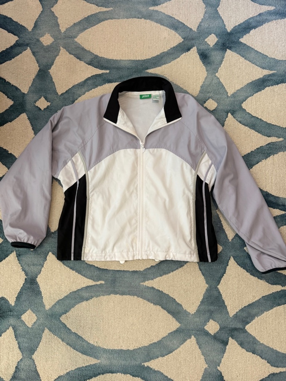 Prince Light Gray and White Colorblock Windbreaker Jacket - Size Medium